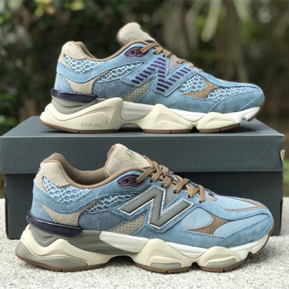 New Balance 9060 Blue & Brown Suede Sneakers - Picture 1 of 13